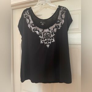 Lane Bryant Black Top With Silver Sequin Embellishments Plus SZ 18/20